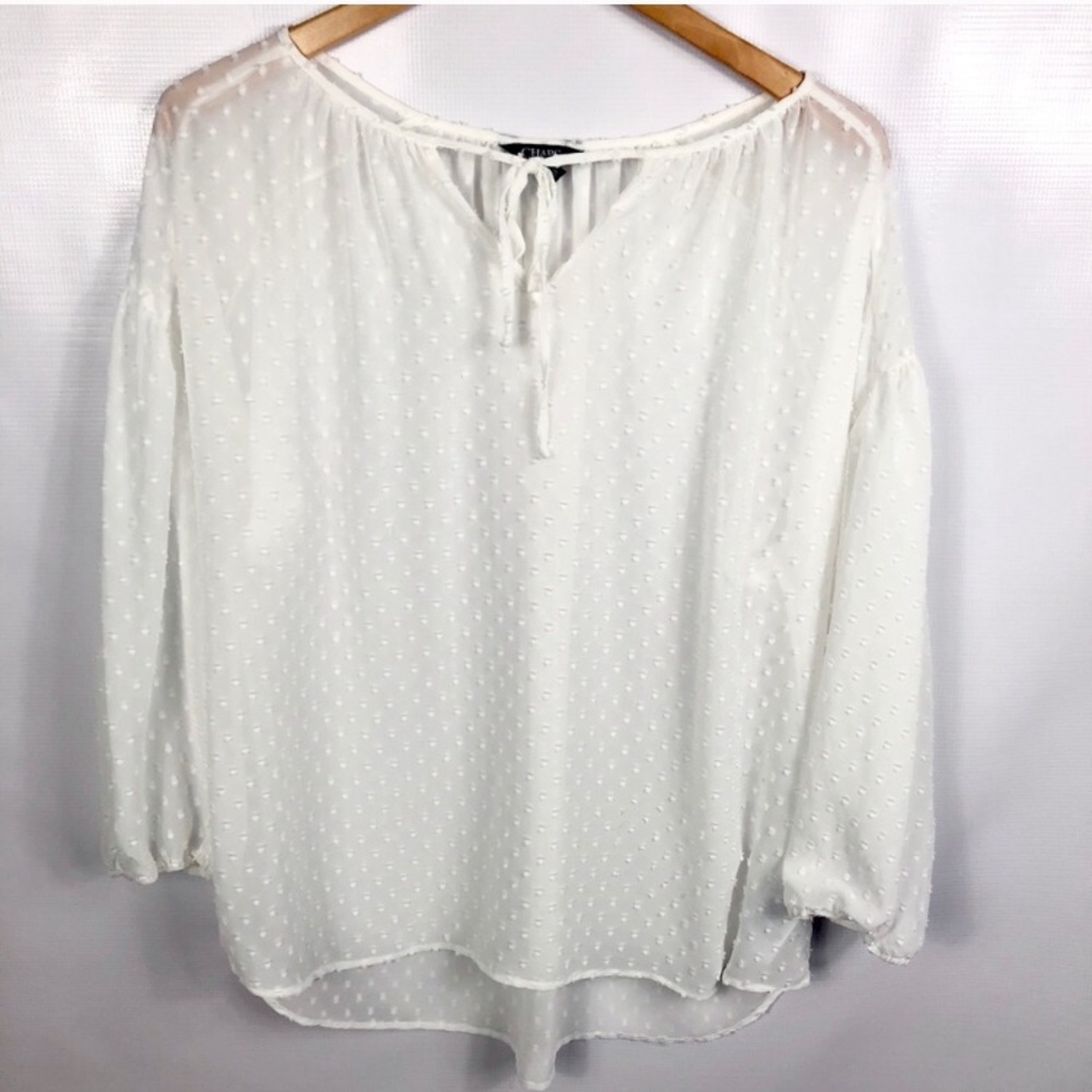 Chaps Boho Sheer Polka Dot Blouse - image 1